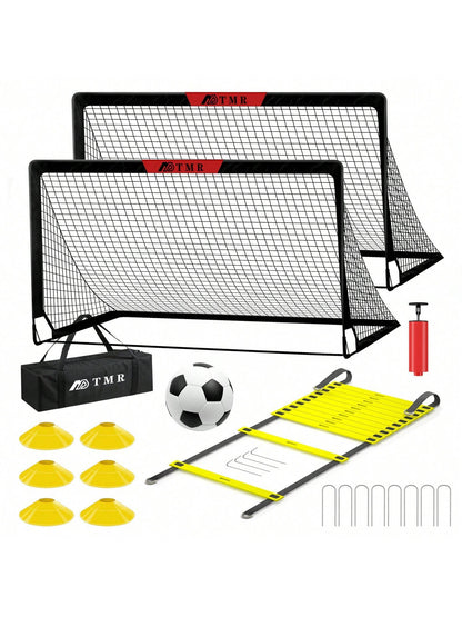 A Set of 2 6X4 Foot Backyard Soccer Nets, Portable Pop-Up Soccer Goal Training Equipment, Equipped with Soccer Balls, Cones, and Bag Sports,