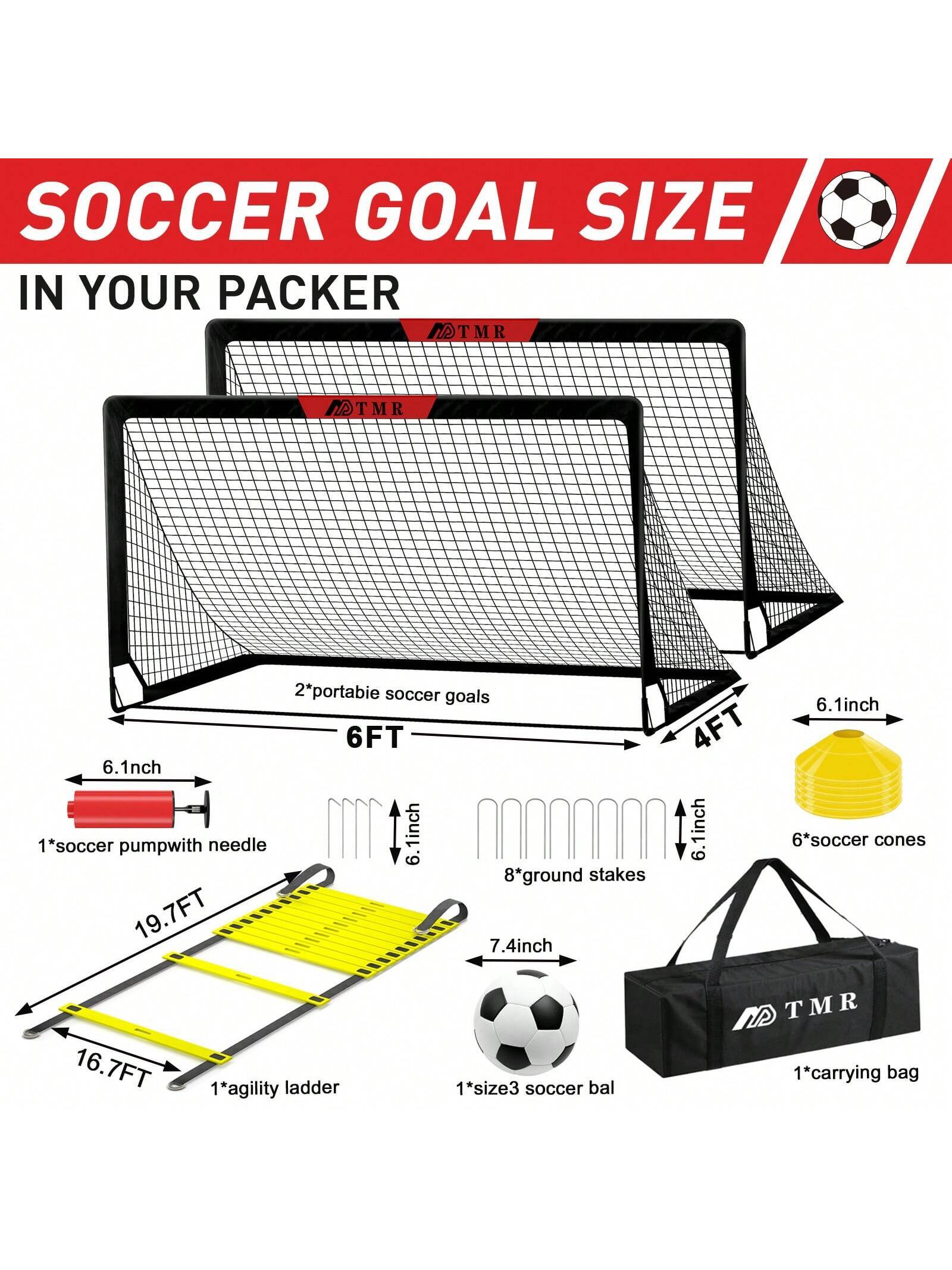 A Set of 2 6X4 Foot Backyard Soccer Nets, Portable Pop-Up Soccer Goal Training Equipment, Equipped with Soccer Balls, Cones, and Bag Sports,