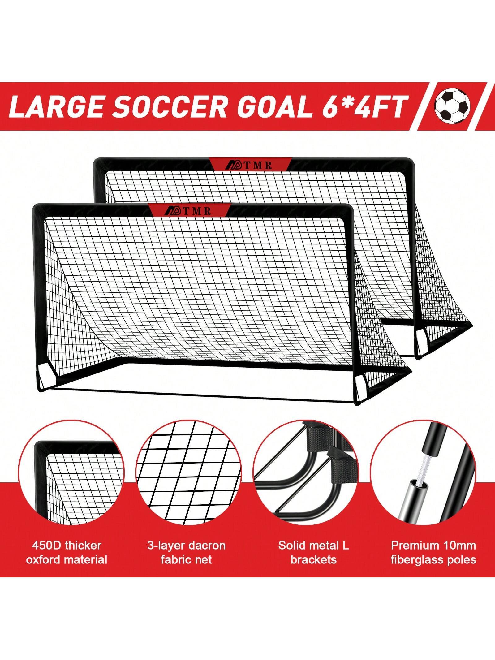 A Set of 2 6X4 Foot Backyard Soccer Nets, Portable Pop-Up Soccer Goal Training Equipment, Equipped with Soccer Balls, Cones, and Bag Sports,