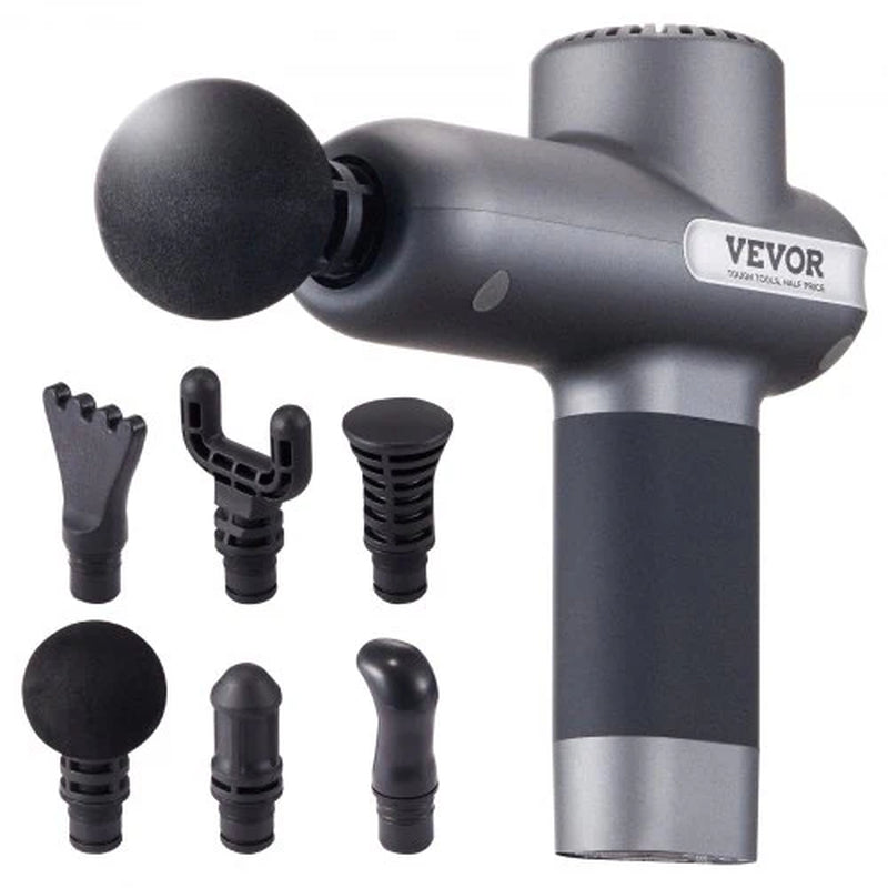 VEVOR Professional Deep Tissue Massage Gun - Percussion Muscle Massager for Athletes with 5 Speed Settings, 6 Interchangeable Heads, and 7.4V 2500mAh Battery for Pain Relief and Muscle Relaxation