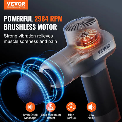 VEVOR Professional Deep Tissue Massage Gun - Percussion Muscle Massager for Athletes with 5 Speed Settings, 6 Interchangeable Heads, and 7.4V 2500mAh Battery for Pain Relief and Muscle Relaxation